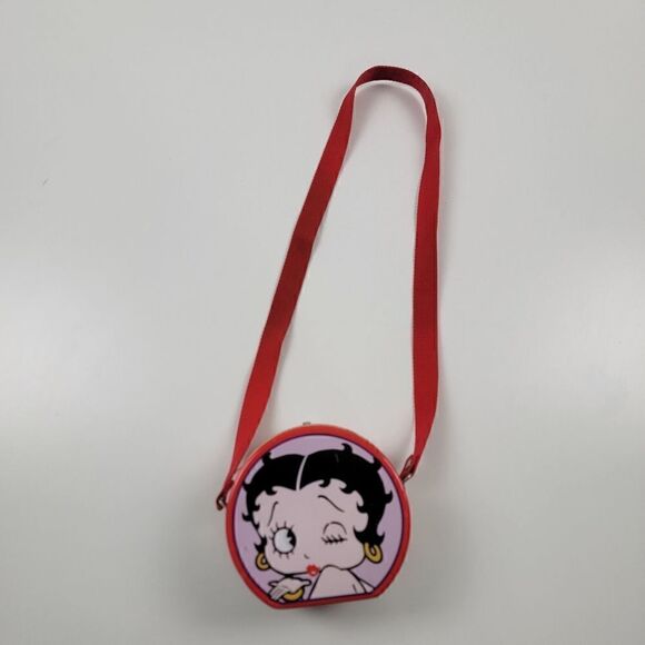 Vintage 90s Betty Boop Metal Tin Purse with Red Strap lunch box Crossbody - Picture 10 of 13